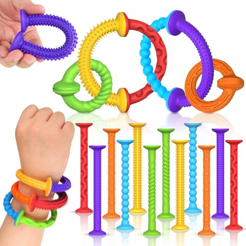 Toddler Sensory Suction Bath Toys: 12pcs Textured Sensory Suction Cup Toys, LESONG Sensory Fidget Toys for Windows Building Toys, No Hole Baby Bath Toys, Stress Toys for Boys Girls Travel Toys