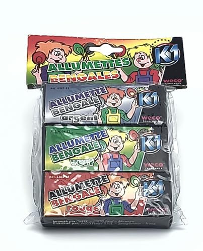 vama 3 Pack Bunte Retro Bengalhölzer in Rot, Grün, Silber mit Reibefläche (Weco)