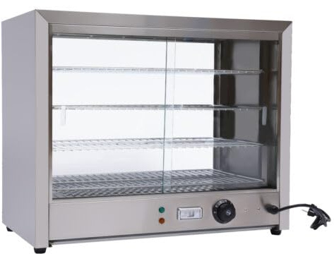 Warmhaltevitrine, 4 Edelstahlböden 30-85°C Warmhaltetheke Wärmeschrank Speisenwärmer Warmhaltevitrine Edelstahl Wärmebehälter Lebensmittelwärmer mit Beleuchtung, für Kantinen Schnellrestaurant