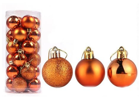 Weihnachtskugeln 24 teilig Christbaumkugeln Set Weihnachtsbaumschmuck Christbaumschmuck Flitter Weihnachtsbaum Dekoration Weihnachtsdeko hängende Hausdeko Christmas Xmas Party (Orange, 30mm)