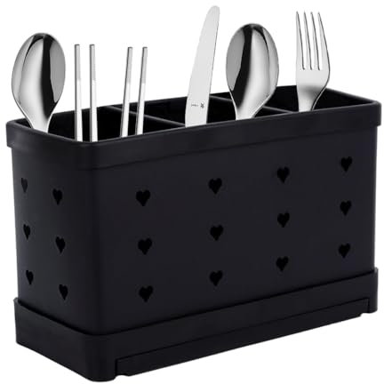 JOAASU Utensil Holder, Countertop Cutlery Drying Holder with 3 Compartments, Stainless Steel Cutlery Drainer, Kitchen Storage Utensils Organiser for Flatware, Forks, Knives, Spoons (Black)