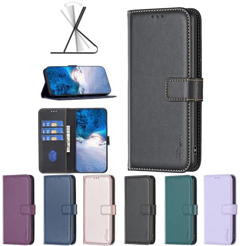 Custodia per Apple iPhone 13 Pro, compatibile con iPhone 13 Pro, custodia in pelle PU + guscio interno in silicone, TC1-7F, nero