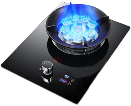 Gas Stove 1 Burner 5.2kW 9 Chamber Fire Ring Wok Burner 99 Minutes Timing Cast Iron Pot Holder, Suitable for Caravan Freestanding Stove Camping Outdoor(NG)