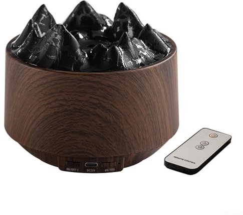 Vulkan-Diffusor, 300 ml, Luftbefeuchter, ferngesteuert, mit bunten Flammen-Diffusoren für Zuhause, Büro (tiefe Holzmaserung)