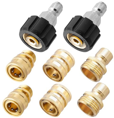 Bestgle 8 Pack Pressure Washer Adapter Set, M22 Metric Male Thread Quick Disconnect Kit, M22-14 Swivel to 3/8 Quick Connect, 3/4 Garden Hose to Quick Release Brass Couplers for Power Washer