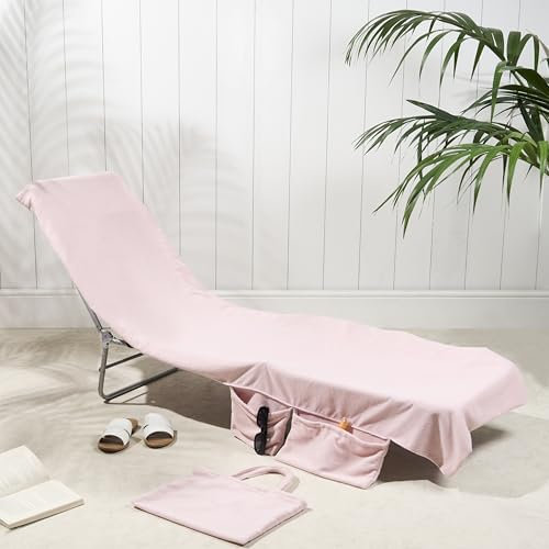 Brentfords Strandtuch in Einer Tasche, weicher, schnelltrocknender Stoff, leicht, einfach zu verstauen, großes Strandtuch mit Taschen für Reisen am Pool oder Strandtage, 75 x 215 cm – Errötendes Rosa