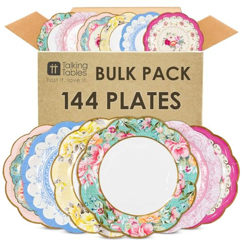 Talking Tables 144 x Bulk Floral Paper Plates for Tea Party Vintage Truly Scrumptious Party Plates Great For Birthday Mother`s Day Party Baby Shower Wedding Anniversary Size 17 cm 6.7 Inches