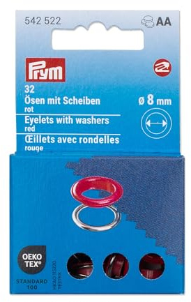 Prym 542522 Œillets avec rondelles 8 mm Rouge/argenté Compatible avec Vario Creative Tool