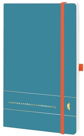 Chronoplan 50456 Buchkalender Kalendarium 2026 (Terminplaner A5 (135x210mm) mit Softcover, Wochenplaner, 1 Woche auf 2 Seiten, mit Stiftschlaufe, Einmerkband, Gummiverschluss) Elementary, Petrol