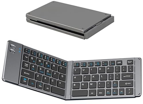 Bluetooth Foldable Keyboard, Mini Folding Wireless Upgraded Ultra-Thin Three-Mode Portable Quiet Small Travel Rechargeable Bluetooth Keyboard for iPad Tablet Phone Windows iOS Android,QWERTY US, Gray