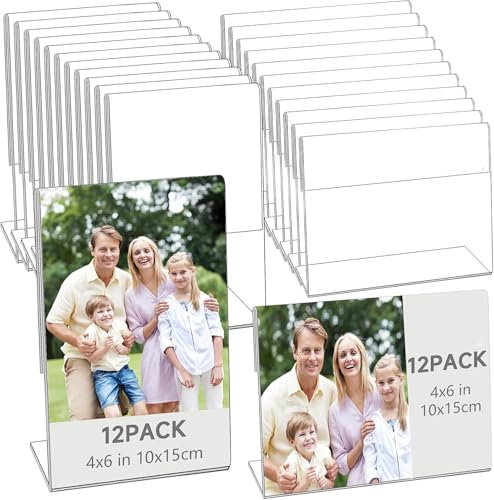 24 Pcs 4 x 6 In Acrylic Picture Frames, 10 x 15 cm Acrylic Sign Holder Clear Flyer Display Stand Photo Frame Stands Picture Display Stand for Home Office Wedding Desktop, Vertical & Horizontal
