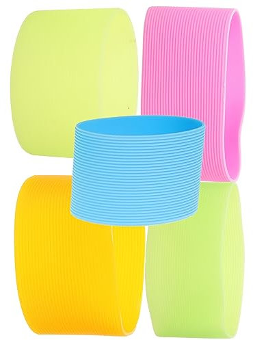 Toyvian 5Pcs Silicone Bottle Sleeve Scald Protective Bands for Glass Cups Heat Insulation and Drop Resistant for Daily Use Vibrant Colors