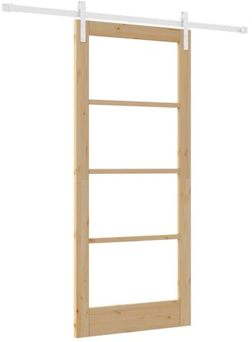 Puerta Corredera vidaXL con Juego de Herrajes 'ORKDAL'Madera Sólida y Cristal