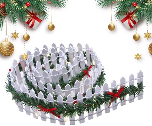 Clôture Miniature de Noël - Panneau Barrière Artisanal en Bois 89 cm,Clôture Jardin Féerique avec LED pour Arbre de Noël Décoration Maison et Village Miniature