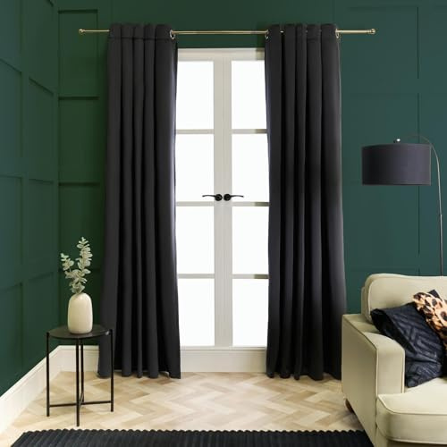 OHS Black Velvet Curtains for Living Room, Super Soft Elegant Thermal Insulated Bedroom Curtains Room Darkening Light Blocking Thermal Eyelet Curtain 2 Panels, 46 x 72