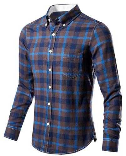 Hemd Herren Langarm Hemden Baumwolle Herrenhemden Kariert Freizeithemden Fashion Oberhemden Slim Fit Langarmshirt Atmungsaktive T-Shirts Wander Freizeitkleid Leichtes Kleidung