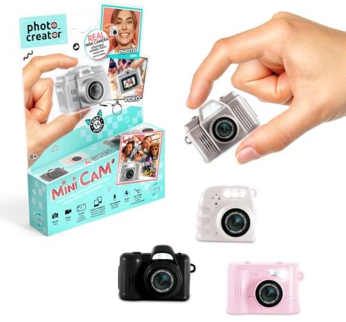 Photo Creator Mini Cam – Compact Digital Camera with Colour Screen | Frames & Filters | Built-In Flash | Internal Memory | Keychain Clip | 4 Collectible Styles
