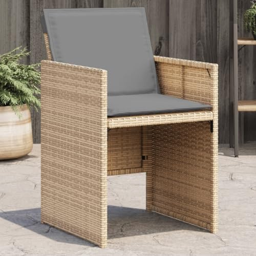 Owoxanthellate 4er Set Gartenstühle Beige Polyrattan klappbar mit Hochlehner-Kissen 50,5x54x79 cm wetterfest leicht für Balkon Terrasse Campingplatz