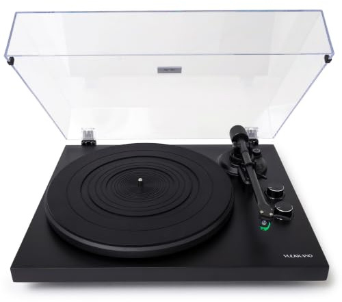 VULKKANO TD20 Tocadiscos de Vinilo con Cápsula AT-VM95E MM, Brazo Anti-Skating, Previo Fono/Línea Integrado y Auto-Stop, Reproductor Vinilo 33 y 45 RPM, Negro Mate
