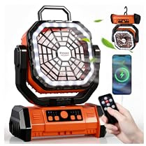 Kssvzz 30000mAh Ventilatore da Campeggio con Luce LED, 4 Velocità Ricaricabile Ventilatore Portatile con Telecomando e Gancio, USB Ventilatore da Tavolo con Timer per Viaggi, Picnic, Pesca, Escursioni