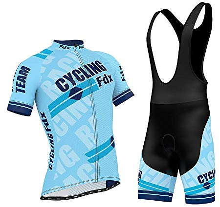 Set da ciclismo professionale con maglia a mezza manica e salopette con pantalone imbottito in gel 3D, di FDX, FDX-1335-2017-C, Sky Blue, S