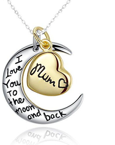 Sterling Silber: Anhänger Ich liebe dich bis zum Mond und zurück mit Halskette - Geschenk für die Mama