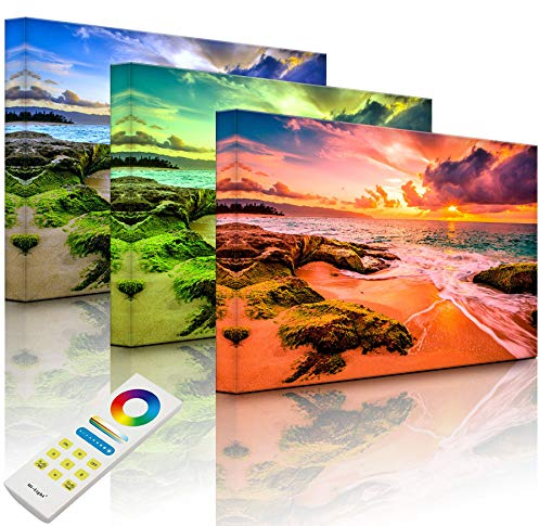 Lightbox-Multicolor | Wandbild mit LED Beleuchtung | Sonnuntergang auf Hawaii | 100x70 cm | Fully Lighted
