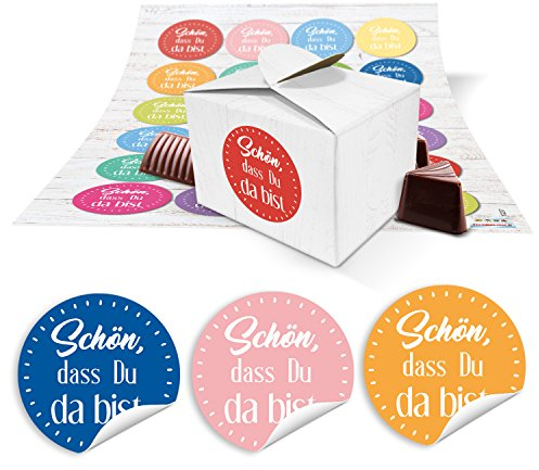 Logbuch-Verlag 24 kleine Geschenkschachteln mit Sticker bunt SCHÖN DASS DU DA BIST Gastgeschenk Verpackung Tischdeko Geburtstag 8 x 6,5 x 5,5 cm