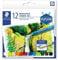 STAEDTLER 223 C12 Aquarellkreide (hochopake Farben, leicht verwischbar, wasservermalbar, mit Papierbanderole, Durchmesser 8 mm, rund) Kartonetui mit 12 leuchtenden Farben