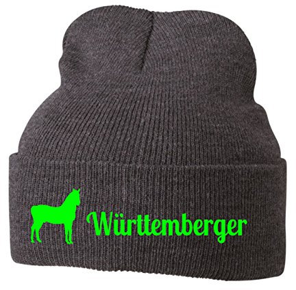 siviwonder Strickmütze Pferde - WÜRTTEMBERGER WARMBLUT deutsches Sportpferd Reitsport Marbach REITEN - Stickerei Pferd Winter Mütze Wintermütze Beanie Mütze Grey Melange-neongrün