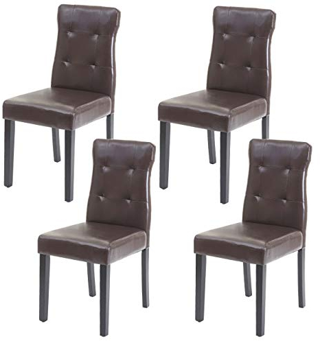 Mendler 4er-Set Esszimmerstuhl HWC-E58, Stuhl Essstühle, FSC®-Zertifiziert - Kunstleder braun, dunkle Beine