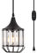 Hanging Lamps Swag Lights Plug in Pendant Light 16 FT Cord and Chain/Hanging Pendant Light Cage in-Line On/Off Dimmer Switch for Kitchen Island, Dining Room, Entryway，Black Metal Finishing