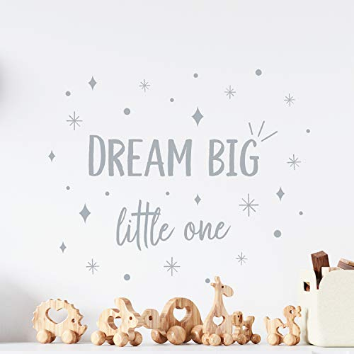 Wandzitat, grau, Wanddekoration, Dream Big Little One, Kinderzimmer, niedliches Babyzimmer, Kinder, Babygirl, Babyboy, Kleinkind, Schlafzimmer, Baby, Kinder, Wandaufkleber, Raumdekoration