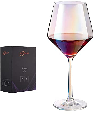KOSIUN, Weingläser, buntes, bleifreies Kristall, weiß und rot, mundgeblasen, dünner Rand, lipllos, langer Stiel, 450 ml, 4er-Set