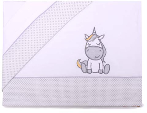 PEKITAS Bebe Bettwäsche-Set 3-Teilig Krippe Babybett Kinderbett 60x120cm 100% Baumwolle (weißes Einhorn)
