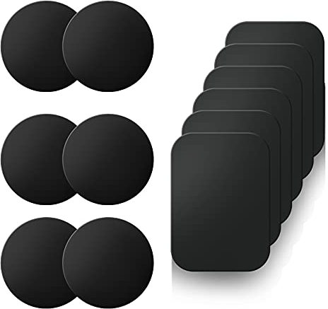 LIUCOLI Plaque métallique autocollante pour Aimant téléphone Voiture Lot de 12 Plaques métal Adhésives pour Support téléphone magnétique, 6 Rondes & 6 Rectangles