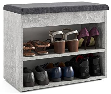 KOMTO Schuhbank mit Sitzfläche - Schuhregal Bank mit Stauraum Beton 60 x 48 x 32 cm Kleiner Schuhschrank mit Sitzbank Flur Bank Garderobenbank Sofia