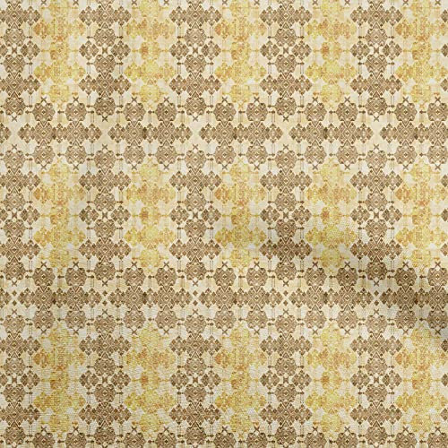 oneOone Gelber Baumwoll Flex Stoff, Asiatischer Kelim, Bastelprojekte, Dekostoff, Bedruckte Meterware, 40 Zoll Breit