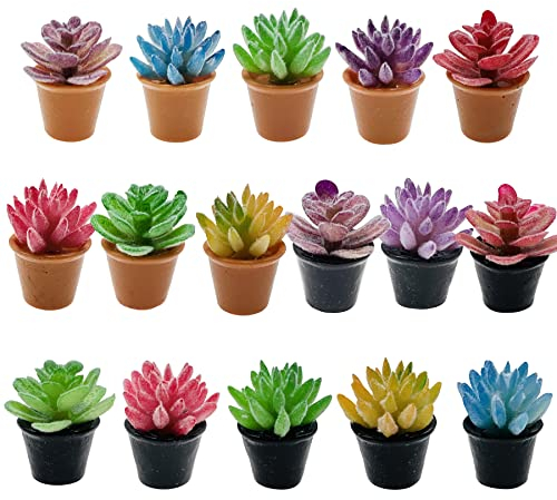 Cayway Dollhouse Plant Miniature 16 PCS Artificial Plant Tiny Bonsai Model Mini Flowerpot Fake Succulent Doll House for Dollhouse Garden Decorations