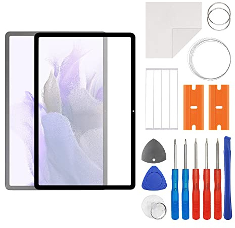 SWARK Front Screen Glass Outer Panel Lens Replacement +OCA Compatible with Samsung Galaxy Tab S7 FE 12.4 inches SM-T730,SM-T733,SM-T736 (No LCD Screen and Touch Digitizer) with Repair Kit