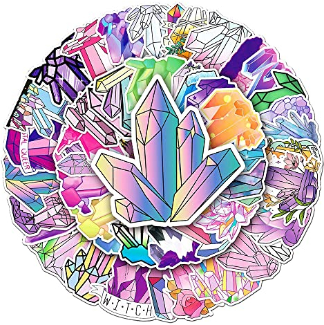 Colorful Crystal Stickers for Boys Girls Teens,Trendy Waterproof Vinyl Stickers for Laptop Hydroflasks Luggage Cup Phone Water Bottles Notebook Tablet Car Bike,Aesthetic Decals Pack[Crystal-50Pcs]