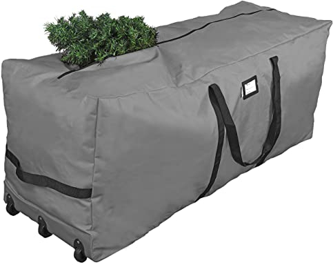 Primode Rolling Tree Aufbewahrungstasche, passend für bis zu 2,7 m. Zerlegter Weihnachtsbaum, 71,1 cm Höhe x 40,6 cm Breite x 152,4 cm Länge, extra großer robuster Aufbewahrungsbehälter mit Rollen