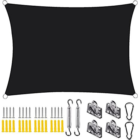 YOUNGC Auvent Parasol 4x6m rectangulaire Voile Solaire auvent Protection Contre Les intempéries Hydrofuge, pour installations et activités de Plein air, Noir