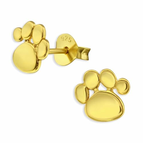 Monkimau Pfoten Ohrstecker Ohrringe aus 925 Silber Schmuck Silberohrringe Medizinisch für Kinder Mädchen Damen Frauen Gold plattiert