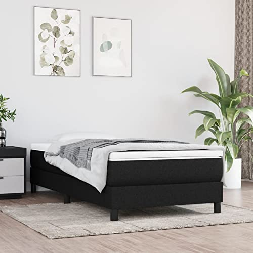 Tidyard Boxspringbett Bettgestell Polsterbett Jugendbett Gästebett Schlafzimmerbett Doppelbett/Einzelbett Balkenbett Bettrahmen Mit Lattenrost Holzbett Bett Schwarz 90x200 cm Stoff