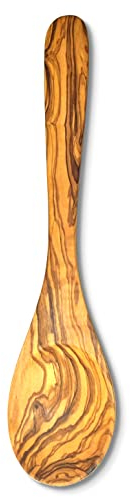 Stilux® Cuillère en bois d'olivier 30 cm, Tête ovale et Manche plat - Ustensile de cuisine classique bois olivier naturel, très pratique, durable et hygiénique