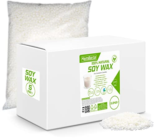 HemBorta® Cire de Soja 5KG pour Fabrication de Bougies et Chauffe-Plat, 100% Naturelle et Végétalienne