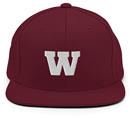 W Snapback Hat, hat with W Logo Cool Streetwear W Logo Trendy Cap Snapback Hat Maroon