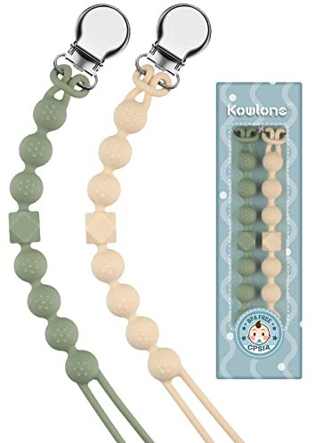 Kowlone Catenella Portaciuccio Silicone Ciuccio Clips Catena Succhietto per Ragazzi Ragazze Regalo Nascita Battesimo Baby Compleanno Natale 2 Pezzi(Beige,Verde Muschio)