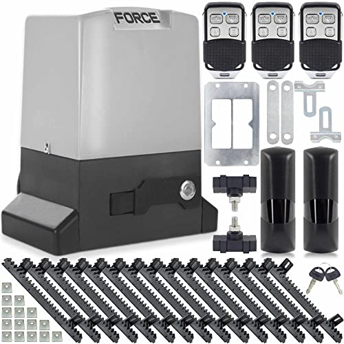 FORCE 2000 Sliding Gate Drive Automatic Gate Opener for Max 2000 kg Sliding Gate with 3 Remote Controls, 5 m Rack